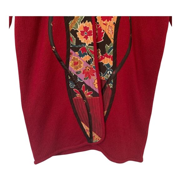 Koos of Course Cardigan Medium Silk Blend  Red Appliqued Mandarin Collar Artsy - Picture 9 of 14